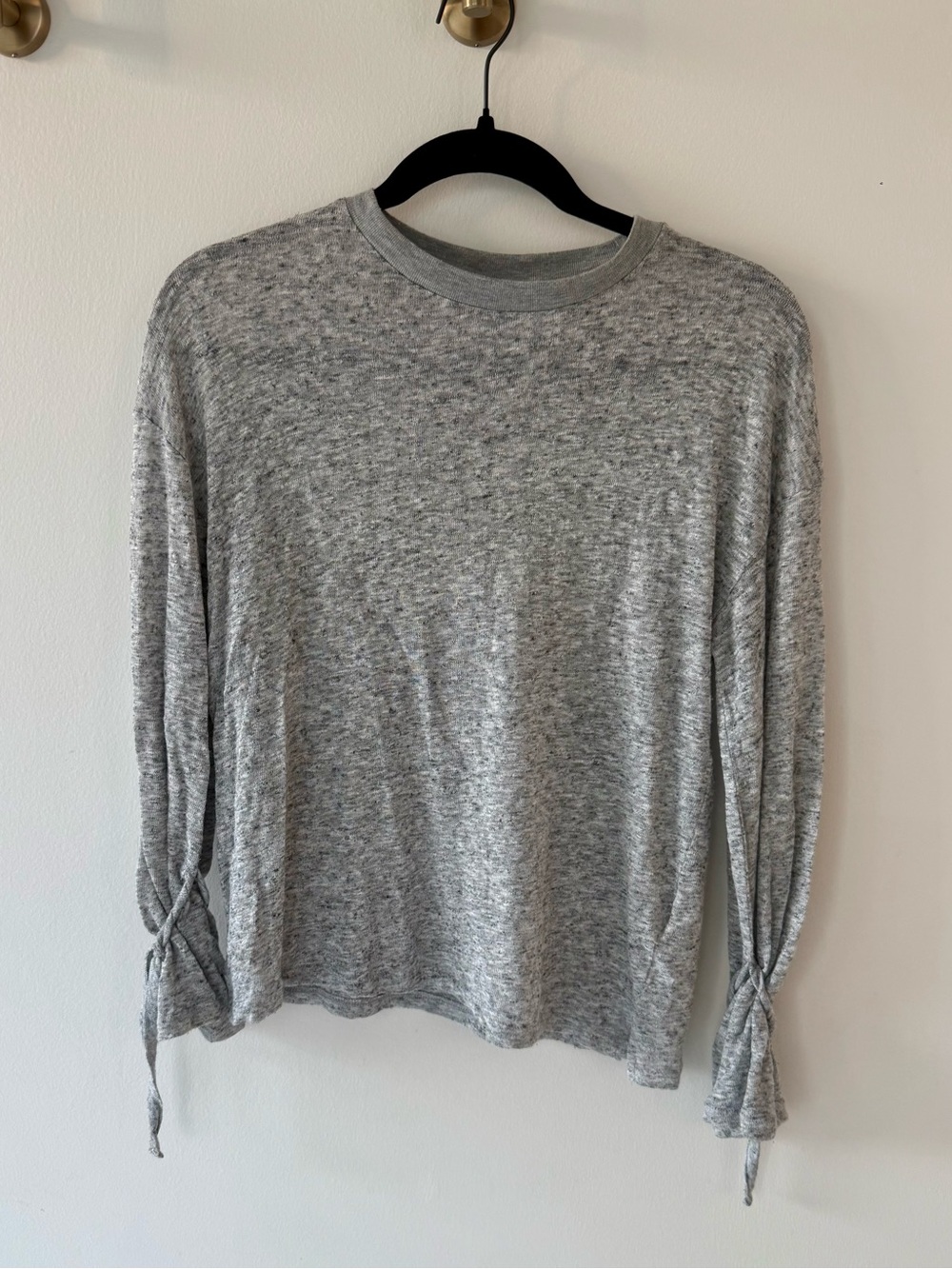 Topshop Lightweight Grey Long-Sleeve Tie-Cuff Top